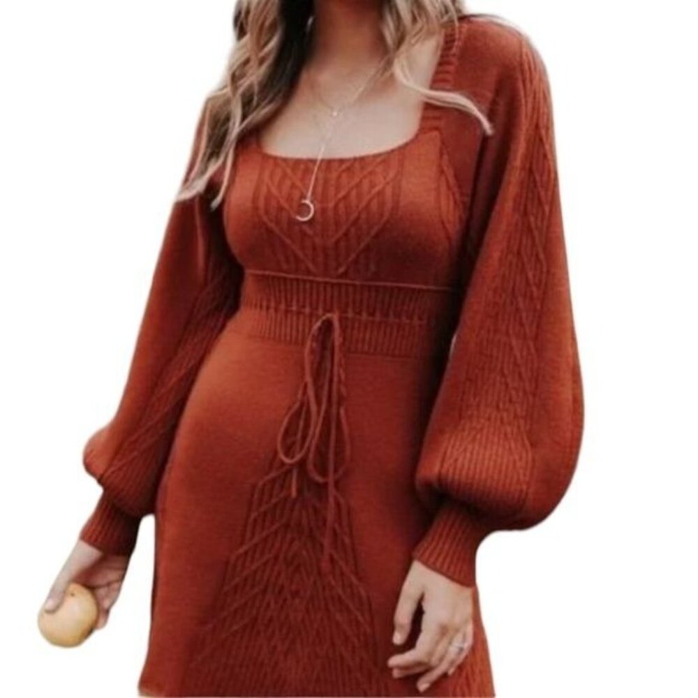 Free People Emmaline Mini Sweater Dress in Brown Size Medium NWT